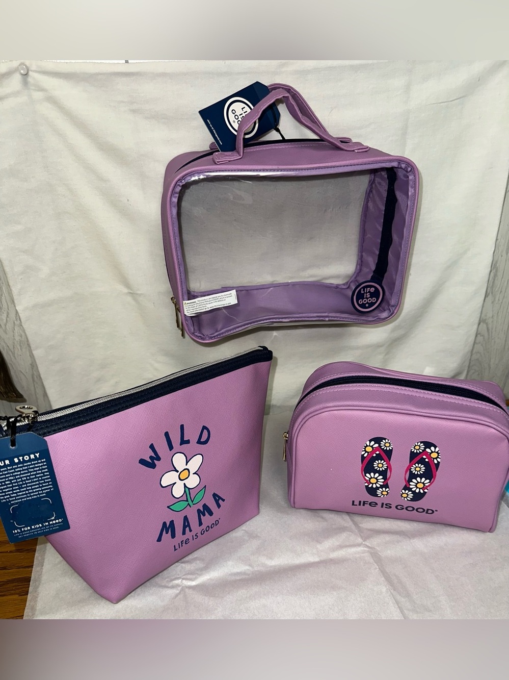 Life is Good Purple Makeup & Travel Bag Set - 3 Piece